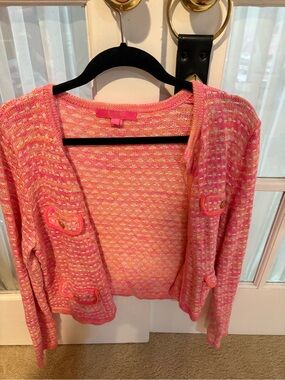 Lilly Pulitzer Pink Coral Tweed Open-Front Jacket